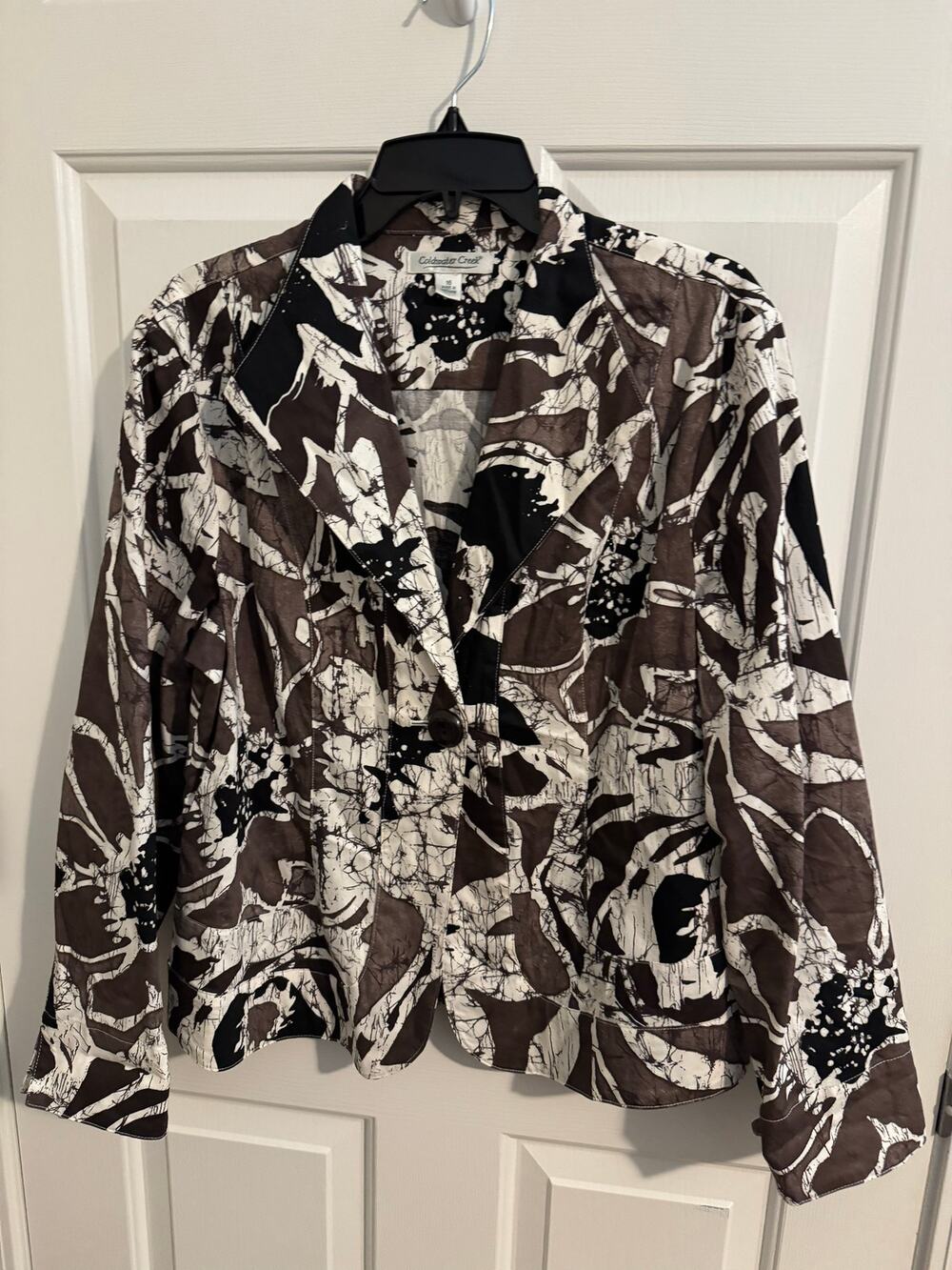 Coldwater Creek Single Button Cotton Jacket Blazer Graffiti White Brown 16